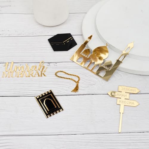 Paxrmuky Golden Muslim Umrah Mubarak Topper de Gâteau Hajj M