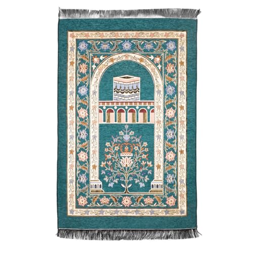 Halbur Tapis de Prière Muslim Kaaba Brodé Porte Voûtée Fleur