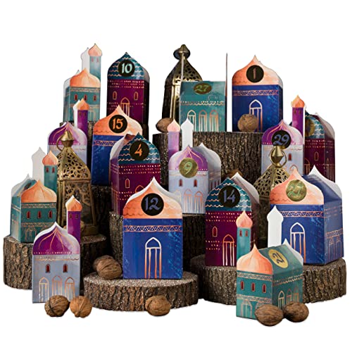Ramadan Lot de 30 boîtes de rangement pliables colorées à poser et à décorer - 24 boîtes - Ramadandorf - Eid Mubarak - Réutilisables - Lot de 1