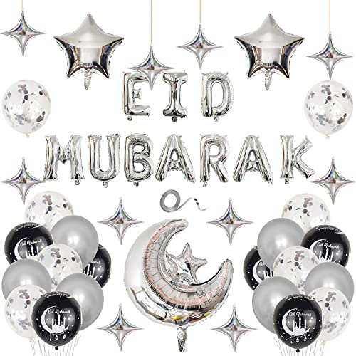 Décoration Eid Mubarak argent Deco Ramadan Ballons, Contient